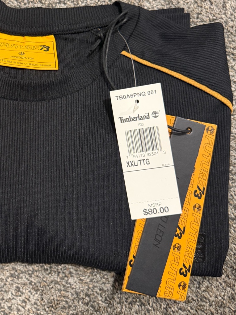 Timberland Black Tee with Yellow Contrast Trim - Picture 2 of 5